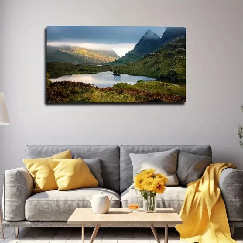Autumn Mountain River Wall Art Canvas Office Home Room Framed 120x60cm
