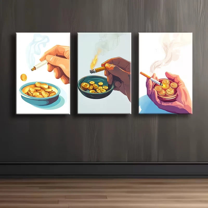 3pcs Golden Burning Design Wall Art Set Canvas Framed 50x70cm - High Quality Print 100% Australian Made Wall Canvas Ready to Hang - Bella Home Decor