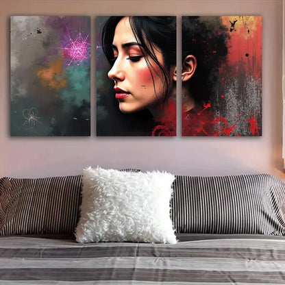 3pcs Woman With Eyes Closed Wall Art Set Canvas Framed 60x90cm - High Quality Print 100% Australian Made Wall Canvas Ready to Hang