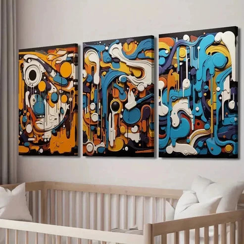 3pcs Colorful Circle Cubism Decor Wall Art Set Canvas Wall Art Canvas Unframed - High Quality Print 100% Australian Made Wall Canvas