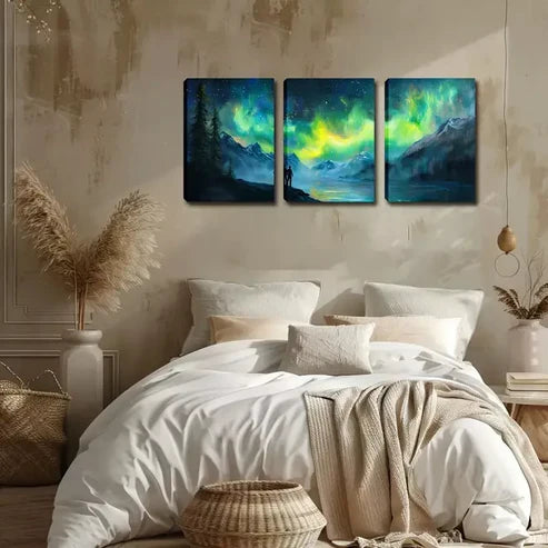 3pcs Northern Lights And Tiny People Wall Art Canvas Unframed - High Quality Print 100% Australian Made Wall Canvas