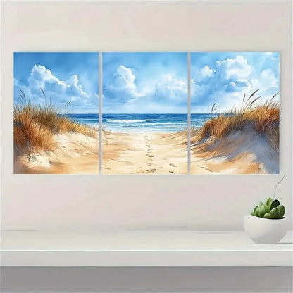 3pcs Sand Beach Painting Seascape Watercolor Metal Print Ready to Hang Art - Bella Home Decor