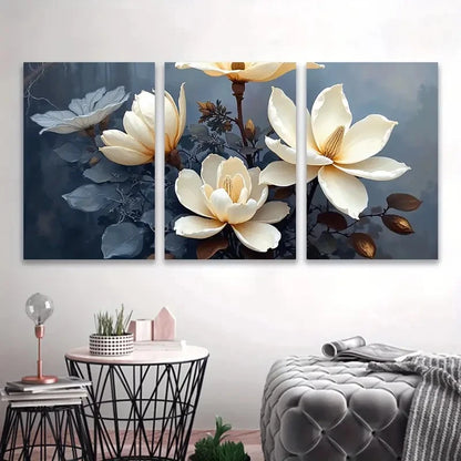 3pcs White Magnolia Flowers Wall Art Set Canvas Framed 50x70cm - High Quality Print 100% Australian Made Wall Canvas Ready to Hang