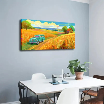 Golden Wheat Fields Car Wall Art Canvas Office Home Room Framed 120x60cm