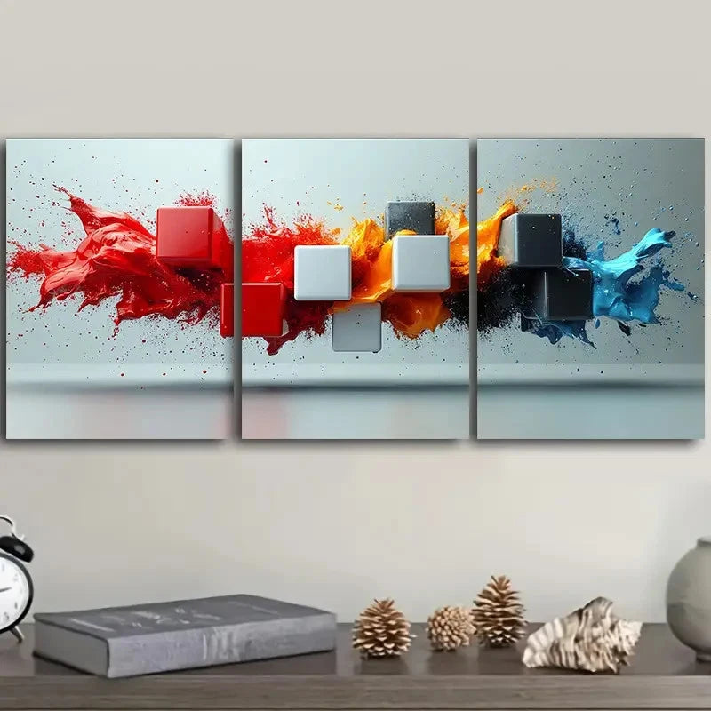 3pcs Black and white cubes Wall Art Set Canvas Framed 40x60cm - High Quality Print 100% Australian Made Wall Canvas Ready to Hang - Bella Home Decor