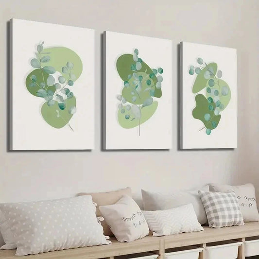 3pcs Abstract Geometric Shapes Botanical Leaves Wall Art Set Canvas Framed 60x90cm - High Quality Print 100% Australian Made Wall Canvas Ready to Hang