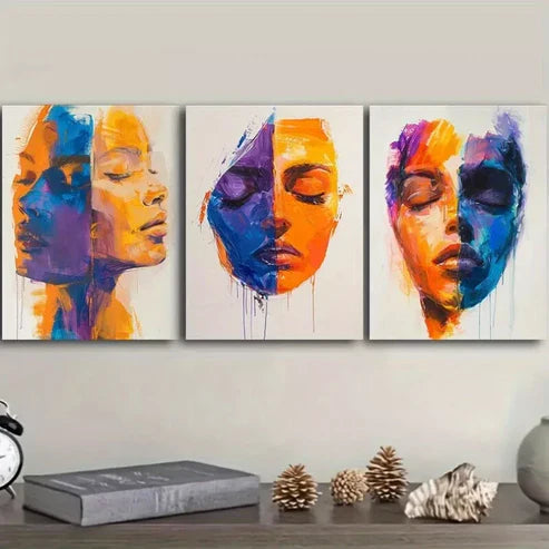 3pcs Abstract Face Colorful Wall Art Canvas Unframed - High Quality Print 100% Australian Made Wall Canvas - Bella Home Decor