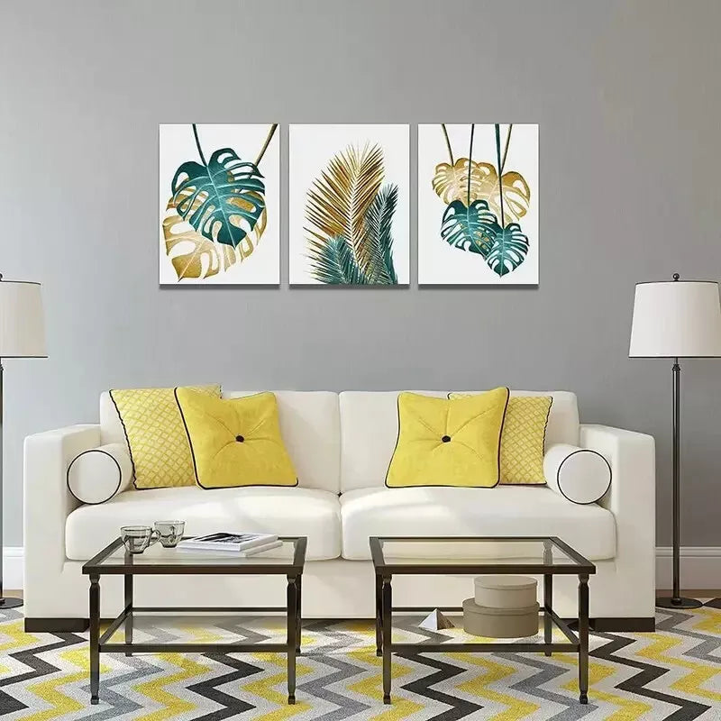 3pcs Abstract Painting Leaf Canvas Framed 40x60cm - High Quality Print 100% Australian Made Wall Canvas Ready to Hang - Bella Home Decor
