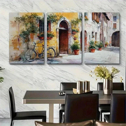 3pcs Italian Building Architecture Perfect Wall Art Set Canvas Framed 50x70cm - High Quality Print 100% Australian Made Wall Canvas Ready to Hang
