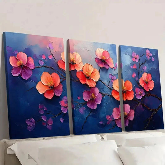3pcs Blossom Painting, Purple BP Wall Art Set Canvas Framed 50x70cm - High Quality Print 100% Australian Made Wall Canvas Ready to Hang