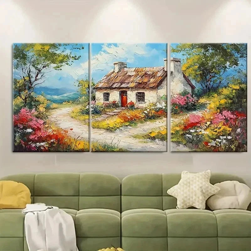 3pcs Irish Cottage Canvas Impasto Original RI  Wall A Wall Art Set Canvas Framed 40x60cm - High Quality Print 100% Australian Made Wall Canvas Ready to Hang