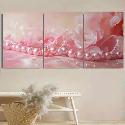 3pcs Romantic Pink Pearls Wall Art Set Canvas Unframed - High Quality Print 100% Australian Made Wall Canvas - Bella Home Decor