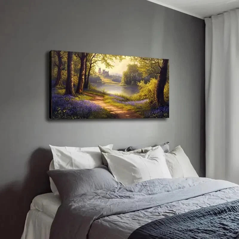 Serene Lake & Castle Landscape Wall Art Canvas Office Home Room Framed 120x60cm - Bella Home Decor