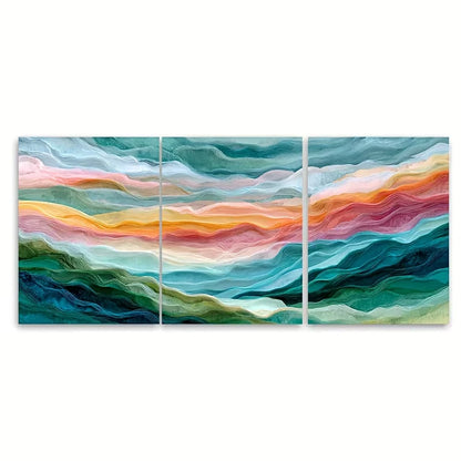 3pcs Colorful Landscape Abstract Painting Metal Print Ready to Hang Art - Bella Home Decor