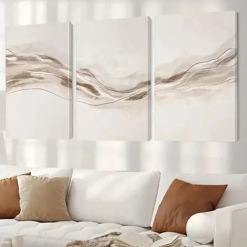 3pcs Beige Wavy Lines Artwork  Art Set Canvas Unframed - High Quality Print 100% Australian Made Wall Canvas - Bella Home Decor