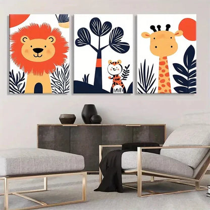 3pcs Vibrant Safari Animal Playful Perfect Wall Art Set Canvas Unframed - High Quality Print 100% Australian Made Wall Canvas