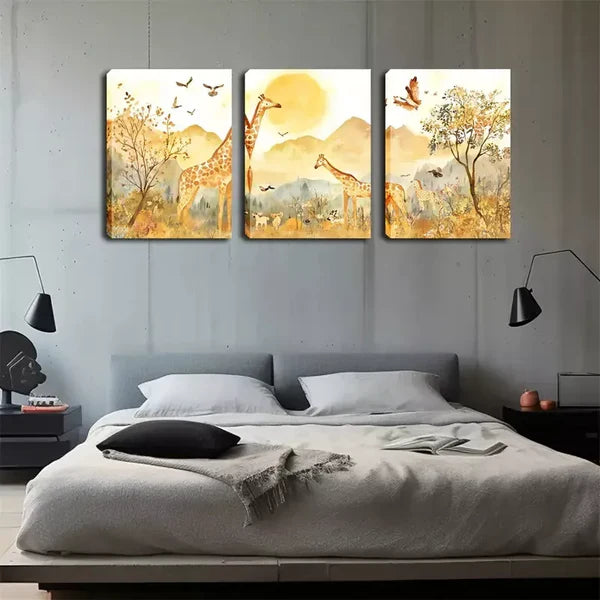 3pcs Products, Sunsets, Giraffes Wall Art Set Canvas Framed 60x90cm - High Quality Print 100% Australian Made Wall Canvas Ready to Hang - Bella Home Decor