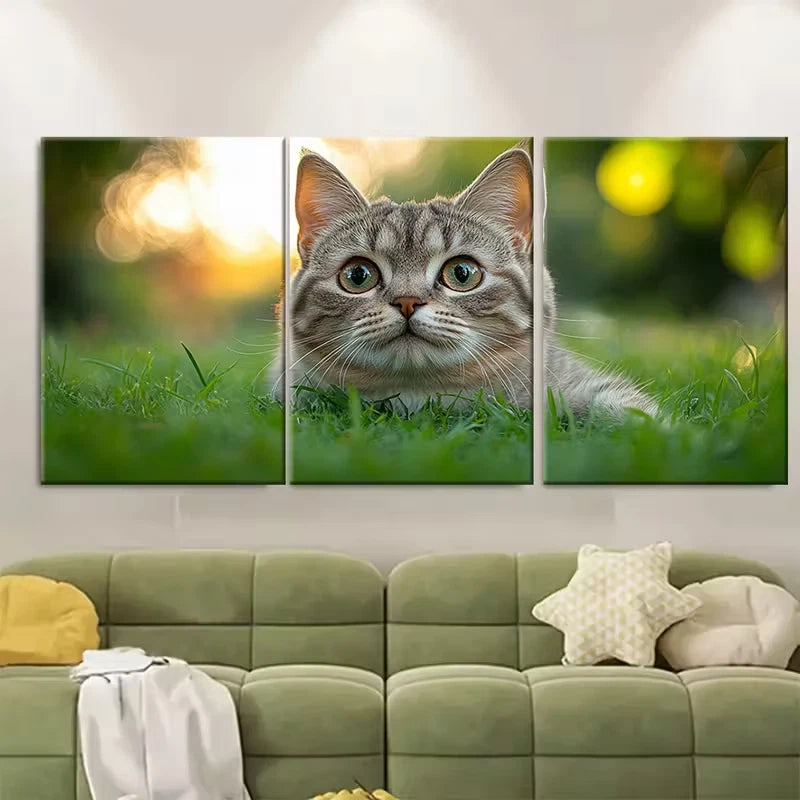 3pcs British Silver Tabby Metal Print Ready to Hang Art - Bella Home Decor