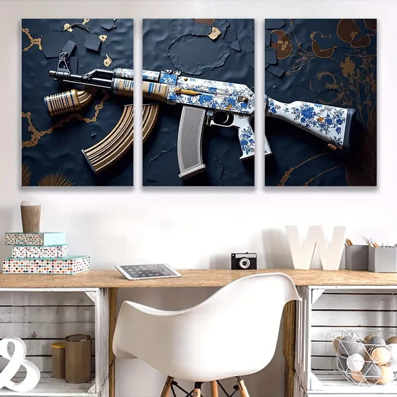 3pcs Blue and White AK, ART  Wall Art Set Canvas Framed 60x90cm - High Quality Print 100% Australian Made Wall Canvas Ready to Hang - Bella Home Decor