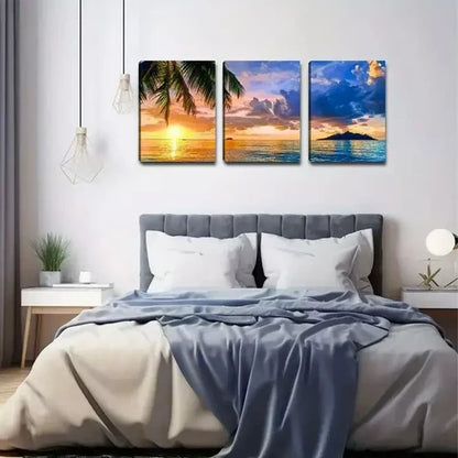 3pcs Palm Tree Beach Sunset Wall Art Canvas Unframed - High Quality Print 100% Australian Made Wall Canvas