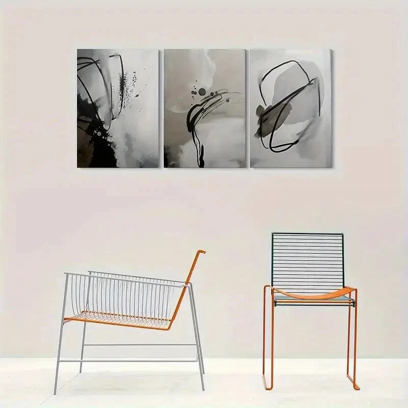3pcs Black and White Abstract Art Metal Print Ready to Hang Art - Bella Home Decor