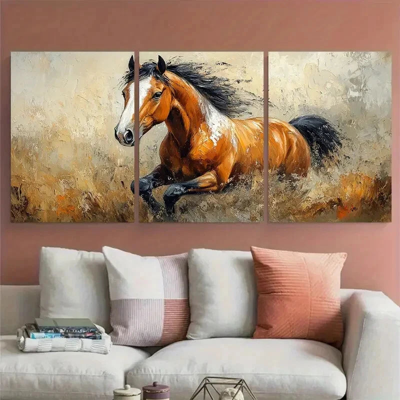 3pcs Horse Running Portrait Illustration Metal Print Ready to Hang Art - Bella Home Decor