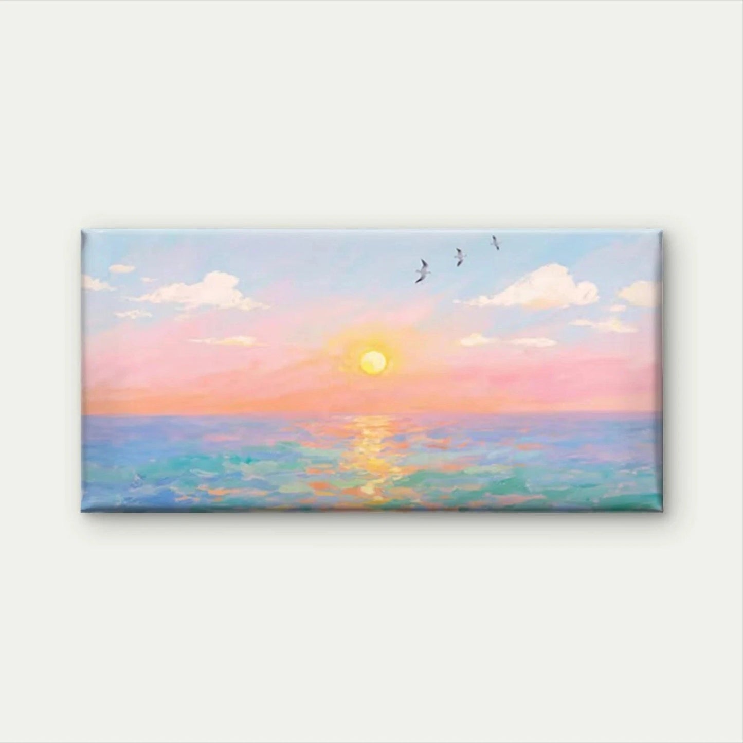 Ocean Sunset with Birds Wall Art Canvas Office Home Room Framed 120x60cm