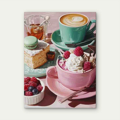 Raspberry Dessert with Coffee & Pastry Metal Print Ready to Hang
