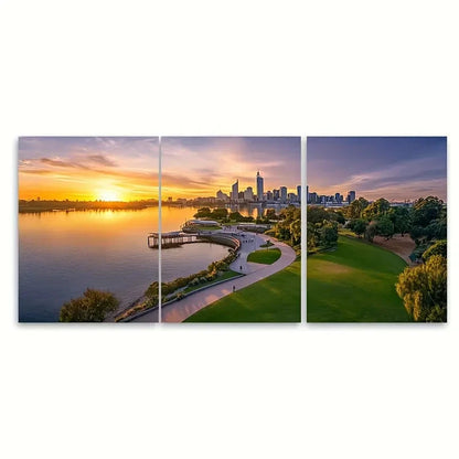 3pcs Perth Australia Travel Poster Australia Wall Art Set Canvas Framed 60x90cm - High Quality Print 100% Australian Made Wall Canvas Ready to Hang