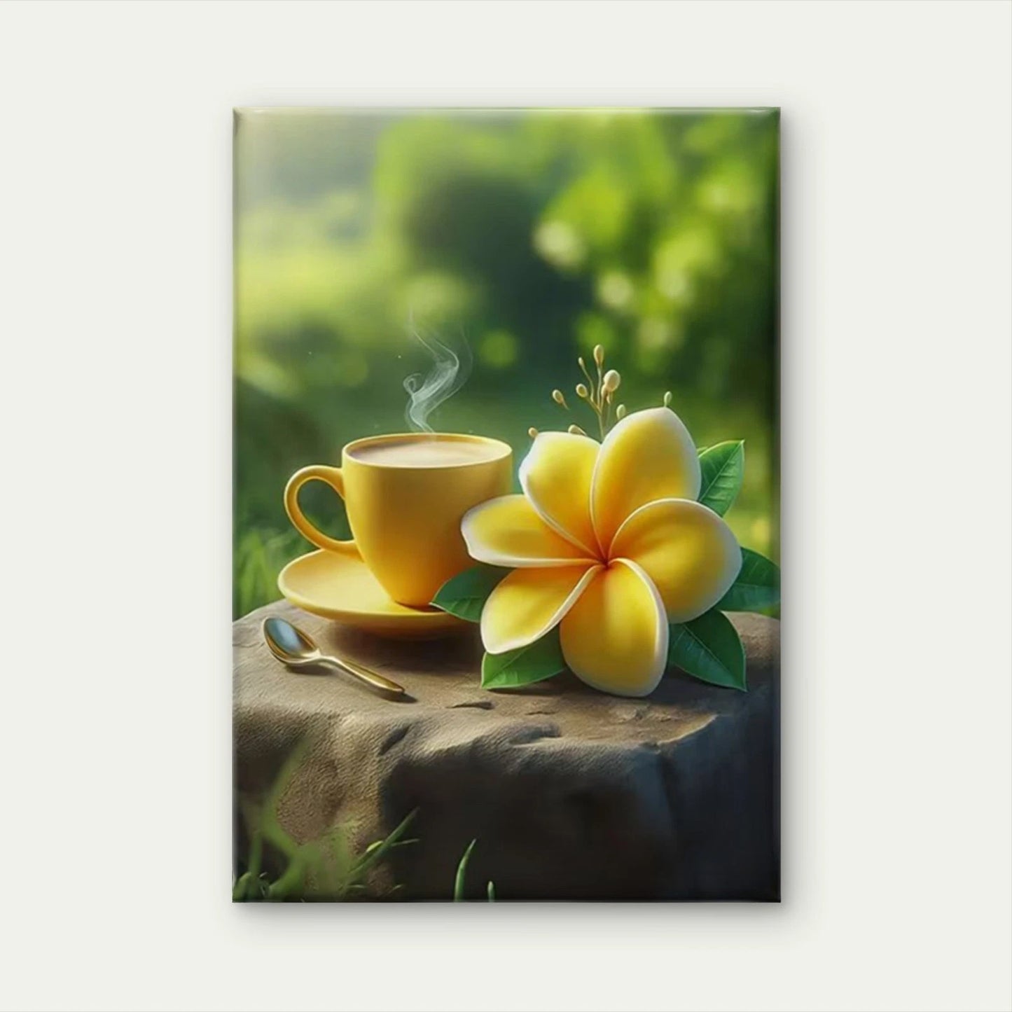 Coffee & Frangipani Serene Tropical Scene 60x90cm  Metal Print Ready to Hang
