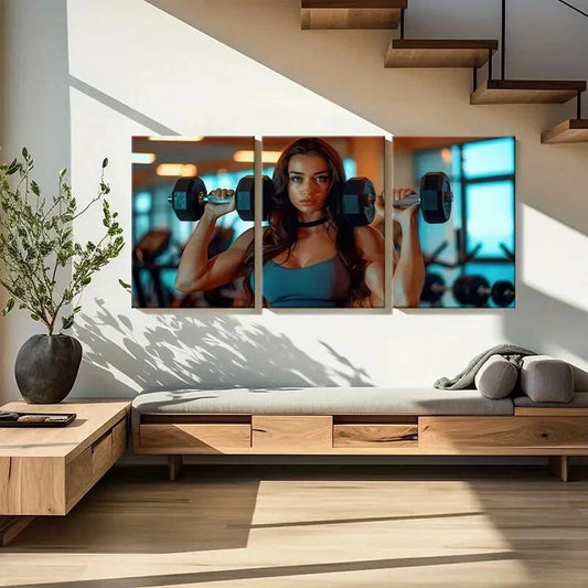 3pcs Strong Woman, Fitness, Healthy Lifestyle Metal Print Ready to Hang Art