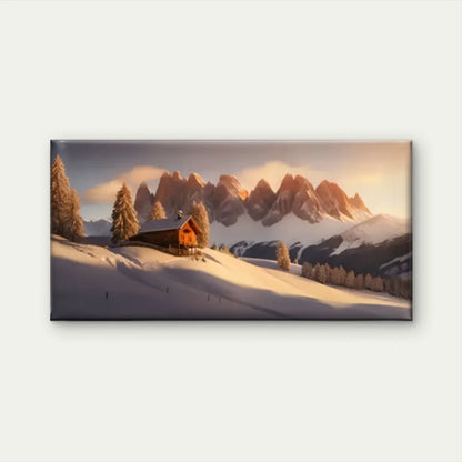 Snowy Scene Cabin Sunset Wall Art Canvas Office Home Room Framed 120x60cm