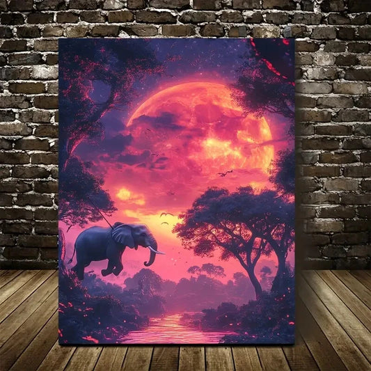 Enchanting Elephant Swinging under Sunset Sky  40x60cm Metal Print Ready to Hang - Bella Home Decor