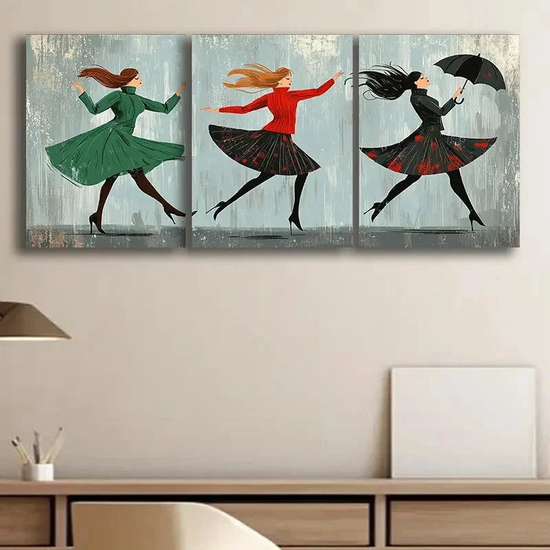 3pcs Dancing in the Rain Artwork Wall Art Set Canvas Framed 60x90cm - High Quality Print 100% Australian Made Wall Canvas Ready to Hang - Bella Home Decor