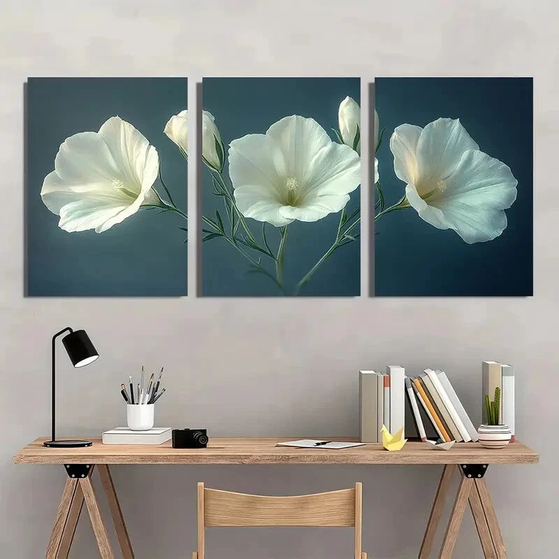 3pcs Elegant White Lisianthus Flower Metal Print Ready to Hang Art - Bella Home Decor