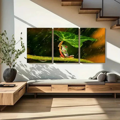 3pcs Frog Under Lotus Leaf to Protect From Rain Wall Art Canvas Unframed – High Quality Print 100% Australian Made Wall Canvas - Bella Home Decor