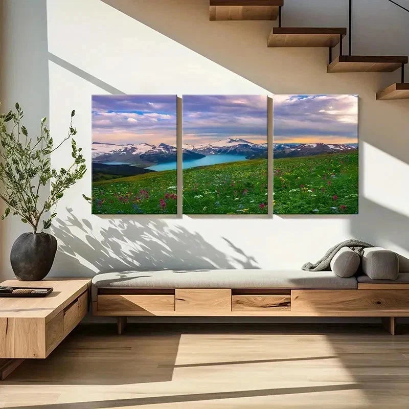 3pcs Vibrant Mountain & Meadow Landscape Wall Art Set Canvas Framed 60x90cm - High Quality Print 100% Australian Made Wall Canvas Ready to Hang