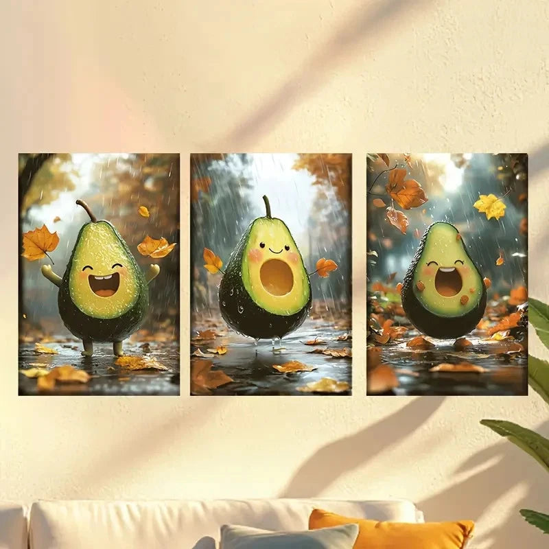 3pcs Happy Avocados 60x90cm - High Quality Print 100% Australian Made Wall Canvas Ready to Hang - Bella Home Decor