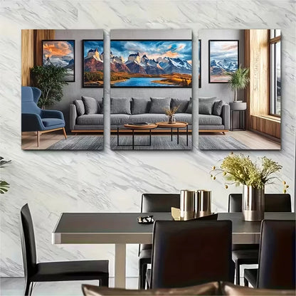 3pcs , Torres del Paine Metal Print Ready to Hang Art - Bella Home Decor