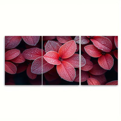 3pcs Vibrant Crimson Azalea Leaves Metal Print Ready to Hang Art