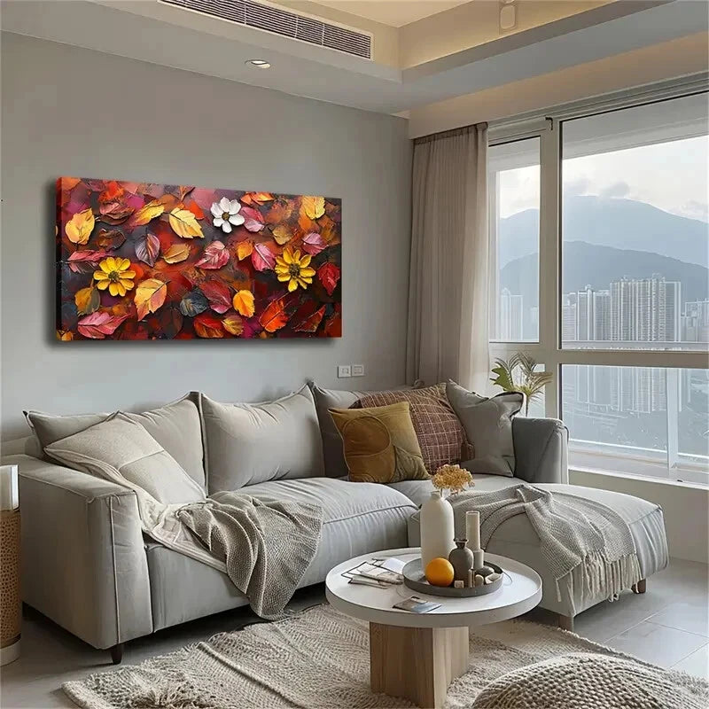 Abstract Autumn Leaves & Bright Wall Art Canvas Office Home Room Framed 120x60cm - Bella Home Decor