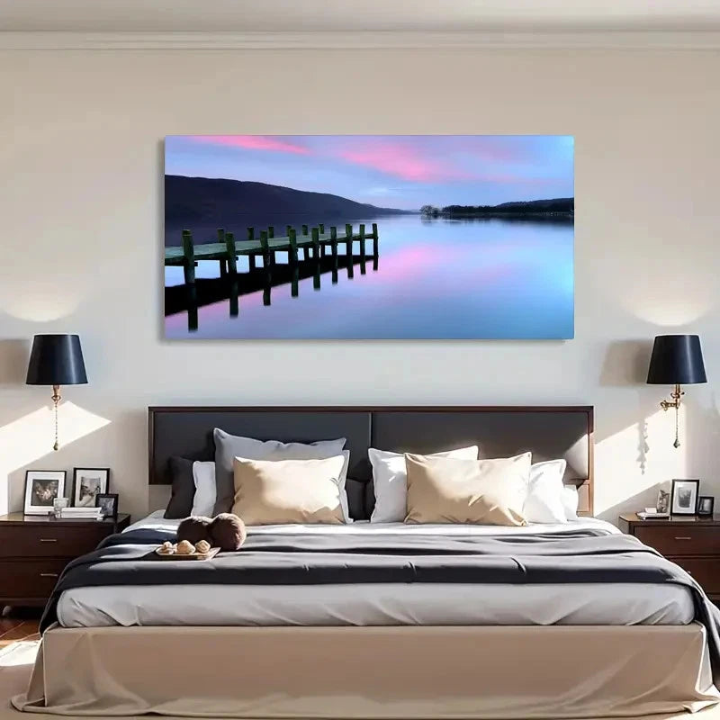 Scenic Lake District Evening Wall Art Canvas Office Home Room Framed 120x60cm