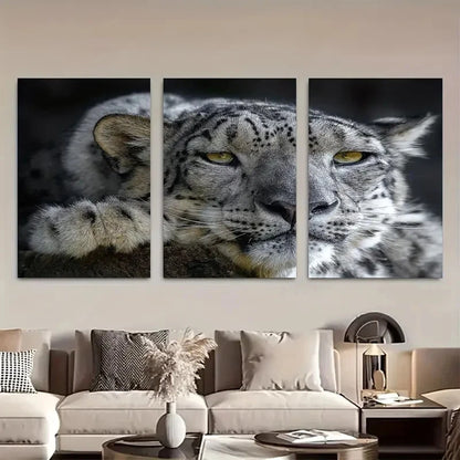 3pcs Snow Leopard Portrait Metal Print Ready to Hang Art