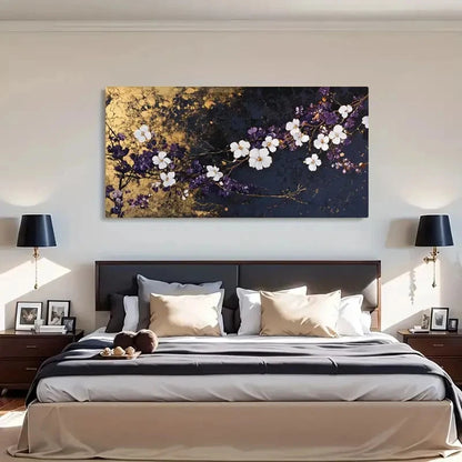 Flowers On Golden Background Wall Art Canvas Office Home Room Framed 120x60cm - Bella Home Decor
