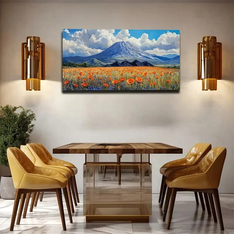 Blooming Orange Flower Field Wall Art Canvas Office Home Room Framed 120x60cm - Bella Home Decor