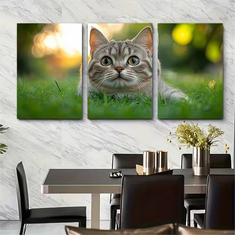 3pcs British Silver Tabby Metal Print Ready to Hang Art - Bella Home Decor