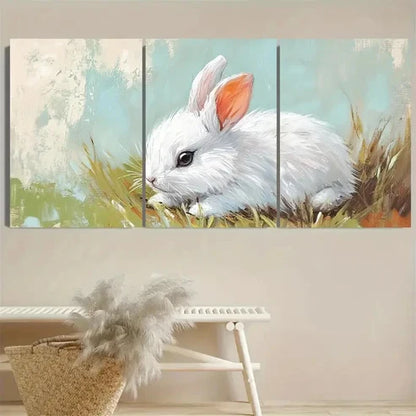 3pcs Rabbit, White Wall Art Set Canvas Unframed - High Quality Print 100% Australian Made Wall Canvas - Bella Home Decor