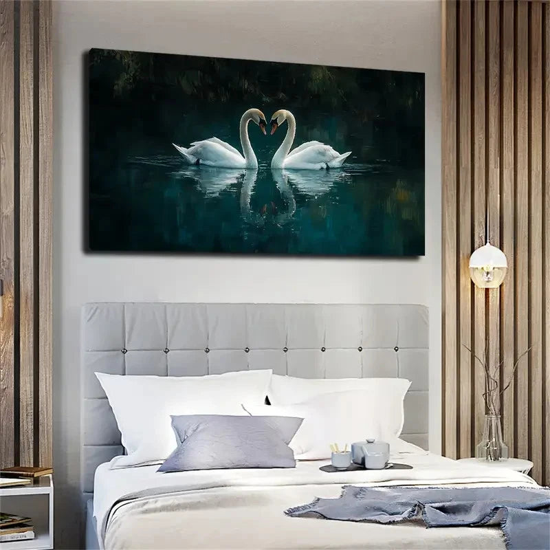 Romantic White Swans Wall Art canvas office home room framed 120x60cm