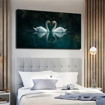 Romantic White Swans Wall Art canvas office home room framed 120x60cm