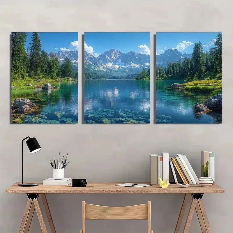 3pcs Narrow Mountain Lake Landscape Wall Art Set Canvas Framed 40x60cm - High Quality Print 100% Australian Made Wall Canvas Ready to Hang